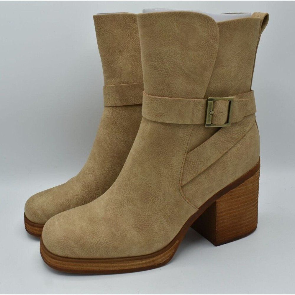 Korks Womens‎ Size 10 Marci II Natural Nubuck PU Block Heel Boots Shoes